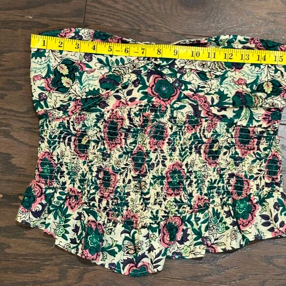 Free People One More Time Tube Top Green Pink Floral Strapless Size Large - Picture 6 of 9